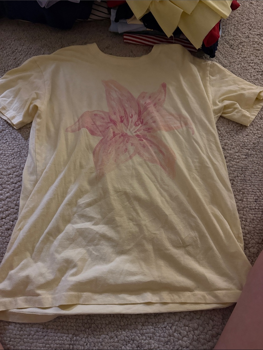 Hollister Yellow Short Sleeve Tee with Pink Floral Graphic